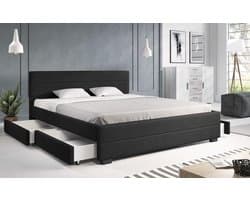 Meubella - Tweepersoonsbed Loox - Zwart - 180x200 cm met lades