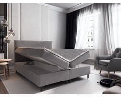 Boxspring met Opbergruimte Milou - 140x200 cm - Bonellvering - Stof Grijs
