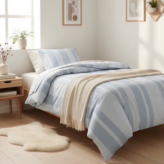 Dekbedovertrek 240x220 - Katoen - Lange instopstrook - Gestreept - Blauw