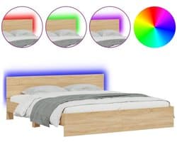 Tweepersoonsbed | Dubbelbed | Volwassenenbed | Bedframe met hoofdeinde en LED sonoma eikenkleurig 180x200 cm