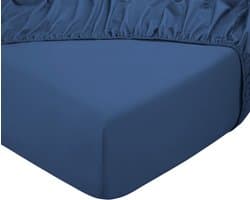 DoubleDry Hoeslaken 100% Natuurlijk Katoen - Tweepersoons 140x200 cm - Zacht & Ademend - Rondom Elastiek - Yaleblauw