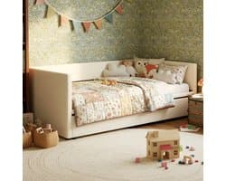 ADFBL Bedbank Uitschuifbaar Beige - Fluweel Slaapbank 90x200 tot 180x200 | Logeerbed met Hefbare Lade