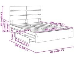 vidaXL - Opbergbed - met - hoofdeinde - Rook - Eiken - 160 - x - 200 - cm - Bewerkt - hout