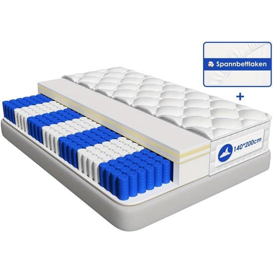 Matras – Pocketveringmatras – Tweepersoonsmatras – Binnenveringsmatras – Orthopedisch matras – 140x200 cm – 7-Zones Pocketvering – 22 cm Hoog – Medium Stevigheid (H3)
