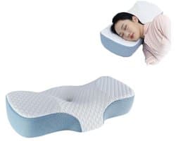 Kussen - Veerkrachtig kussen van traagschuim - Geschikt voor zij-, rug- en buikslapers - Ergonomische neksteun - Verlicht nekpijn - Kern van traagschuim - Verbetert de slaapkwaliteit