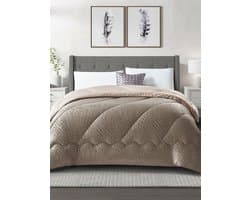 2-in-1 Hoesloos Dekbed – Blankoro - 220x240 cm – 2 persoons - Taupe / Crème – Warm & Zacht - Maak van jouw slaapkamer een luxe hotelkamer!