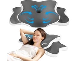 Ergonomisch Kussen voor Zijslapers - Memory Foam Pillow met Koelende Hoes & Luchtkanalen - Anti-Snurk & Nekondersteuning - Ademend Kussen voor Alle Slaapposities - 65x40cm - Grijs