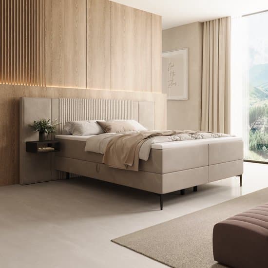 Meubella - Boyd - Boxspring met LED - Velvet beige - 160x200 cm