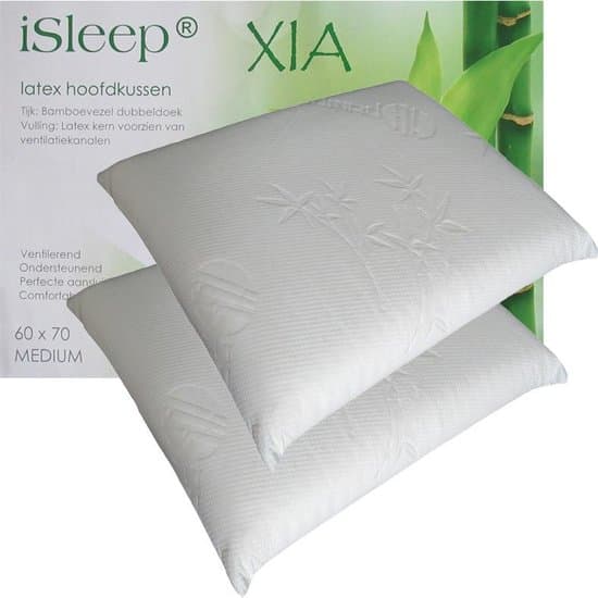 iSleep Xia Hoofdkussen Set (2 Stuks) - Latex vulling - Bamboe tijk - 60x70 cm - Ecru