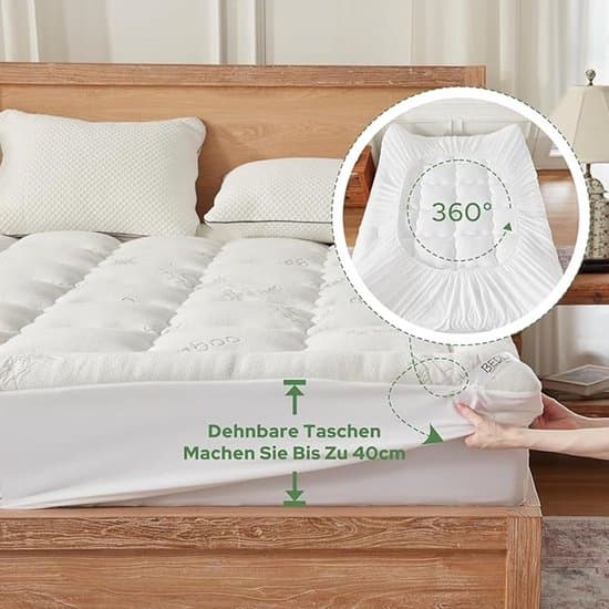 Matrastopper 180x200 cm – Luxe Bamboe Topmatras met Diepe Hoeken, Ademend & Wasbaar – Extra Comfort & Bescherming – Pauwhome