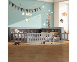 Wishdor - Bedbank Met Lattenbodem - Met Opbergvakken En Uitschuifbare Bedhekken - Met Stopcontact En Usb - Spaanplaat En Mdf - Grijs - 140 X 200 Cm