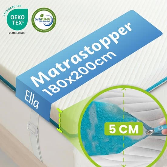 Ella Topper Matras 180x200 cm - 5CM Matras Topdekmatras - Matrastopper Traagschuim - Zachte hardheid