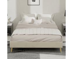 Wishdor - Bedframe - Stevige Ondersteuning - Modern Minimalistisch - Stof En Metaal - Beige - 140 X 200 Cm