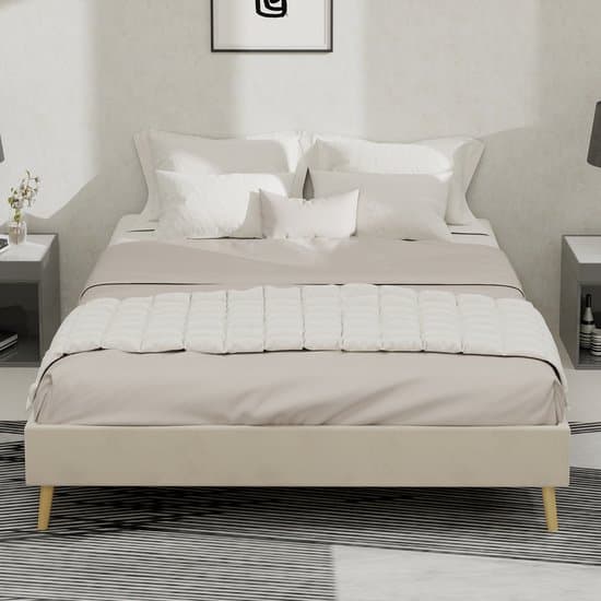 Wishdor - Bedframe - Stevige Ondersteuning - Modern Minimalistisch - Stof En Metaal - Beige - 140 X 200 Cm
