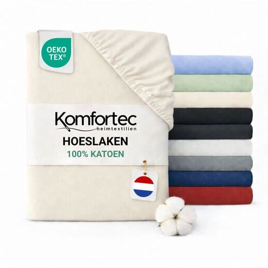 Komfortec Jersey Stretch Hoeslaken 160x200 cm - 23cm Matrasdikte- Rondom Elastiek - 100% Katoen - Creme