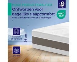 Matras 180 x 200 cm - Hoogte 24cm - Pocketvering matras 180x200 met 7 zones - Ergonomisch – Gemiddeld