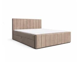 Boxspringbed 01 BIS – Stijlvol & Comfortabel – Met Bonellvering, Topmatras en Opbergruimte – 140x200 Cappuccino (Manila 21)