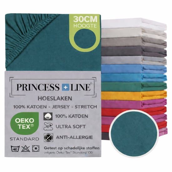 Princess Line- Comfortabel Ultra-Soft-Hoeslaken -100% katoen-Jersey -Stretch -Strijkvrij- Rondom elastiek-Hoekhoogte tot 30cm-2Persoons- Lits-Jumeaux-180x200 cm- Groen