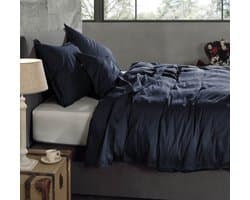 Zohome Dekbedovertrek Satinado - Effen Bedlinnen - 200x220 - Blauw - Dekbedhoes van 100% Katoen-Satijn