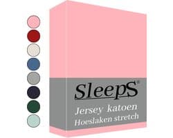 Sleeps Jersey Hoeslaken - Roze Tweepersoons 140x200/220 cm - 100% Katoen - Hoge Hoek - Heerlijk Zacht Gebreid - - Strijkvrij - Rondom elastiek - Stretch -