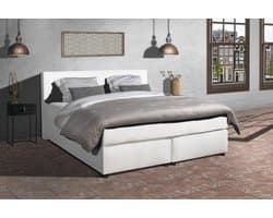 Anno 1588 - Boxspring Amsterdam - Pocketvering - Wit Lederlook - 160x200 cm - Inclusief Dekbed en Kussens