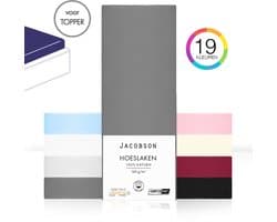 Jacobson - Hoeslaken Topper – 100% Jersey Katoen – 180x200 cm – Antraciet