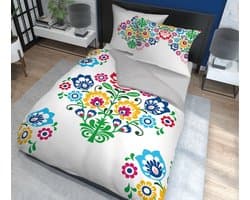 Dekbedovertrek - Tweepersoons - 200x200cm met volkspatronen bloemen.