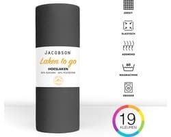 Jacobson - Hoeslaken - 140x200cm - Jersey Katoen - tot 25cm matrasdikte - Antraciet