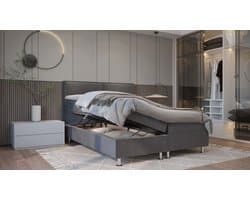 Boxspring Alba 120x200 cm - Compleet boxspring met opbergruimte - Bed compleet Velvet grijs Twijfelaarmaat