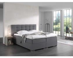 boxspring met opbergruimte- 120x200cm- grijs stof- compleet boxspring met matras en topper- zetelsenbedden