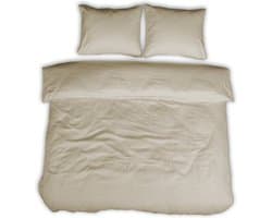 Dekbedovertrek Hotelstreep - Tweepersoons - Creme - Katoen satijn (210TC) - 200x220cm + 2st. 60x70cm