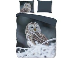 Dekbedovertrek 200x220 cm - Uil Print - Donkergrijs - 2 Persoons - 100% Zacht Katoen