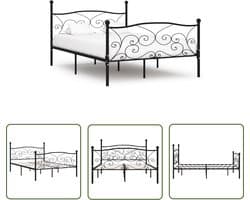 vidaXL Tweepersoonsbed - Metalen Bed Frame - Bedframe met lattenbodem metaal zwart 160x200 cm - Zwarte Bedpost - Bedframe Met Lattenbodem - Modern Bed