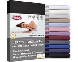 Double Jersey Hoeslaken - Hoeslaken 160x200+30 cm - 100% Katoen  Zwart