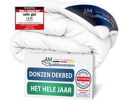 AM Qualitätsmatratzen - 100% dons - Hoogwaardig donsdekbed 200x200 cm voor in de lente/herfst - Overgangsdekbed 200 x 200 - Warm donsdekbed voor in de lente en herfst - Inlegwerk van katoen