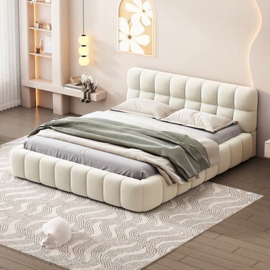 Tweepersoonsbed – Gestoffeerd Bed – Slaapbank – Ledikant – Bedframe – 140x200 cm – Linnen Bekleding – Stevige Lattenbodem