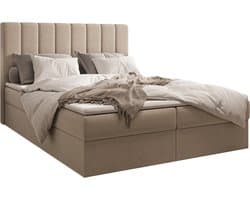 InspireME Boxspring Bed 01 - Bed - Comfortabel topmatras - Met hoofdeindeTot 300KG - Opbergruimte - 140x200 - Trinity 2 - Beige
