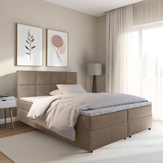 Boxspring met opbergruimte Sam - 140x200 cm - Taupe - Inclusief Topper - Bed met Opbergruimte - Opberg boxspring - Bonellvering tot 100 kg - Beddenbriljant