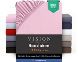 VISION Hoeslaken - 100% katoen - 160x200 cm - Roze - Tweepersoonsbed - Oekotex gecertificeerd