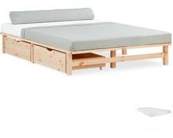 Homestyle4u Palletbed - 140x200 cm - Houten bed - met matras - Bedbak - Natuur