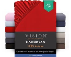 VISION Hoeslaken - 100% katoen - 160x200 cm - Rood - Tweepersoonsbed - Oekotex gecertificeerd
