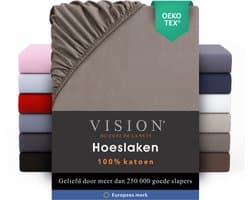 VISION Hoeslaken - 100% katoen - 160x200 cm - Taupe - Tweepersoonsbed - Oekotex gecertificeerd