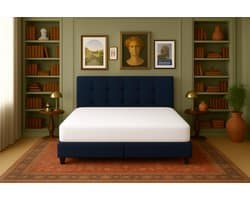 Boxspring Torino Vlak 200x200 cm Luxe Pocketvering Stof donkerblauw Gratis 2x Hoofdkussens