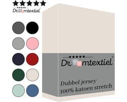 Droomtextiel Dubbel Jersey Hoeslaken Crème Lits-Jumeaux 200x220 cm - 100% Katoen - Hoge Hoek - Heerlijk Zacht - Strijkvrij - Rondom elastiek - Stretch - Dubbel Dikke Kwaliteit