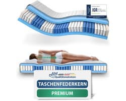 AM Qualitätsmatratzen - Hoogwaardig 7-Zone Pocketveringmatras 130x200 cm - 24 cm - - Pocketvering Matras 130 x 200 - TENCEL Lyocell tijk - ergonomisch matras