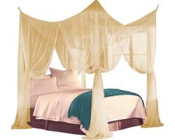 Luxe Vierkante Hemelbedtendoek Klamboe Set - Decoratief en Insectenwerend - Beige
