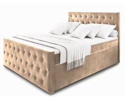 Boxspring FONDI 180x200 cm met matras en topper, bedkasten - Beige