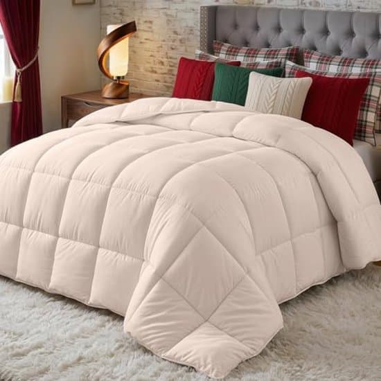 Dekbed 200x200 cm - Pluche gesiliconiseerde vezelvulling, 10.5 tog, hoeklussen, beige