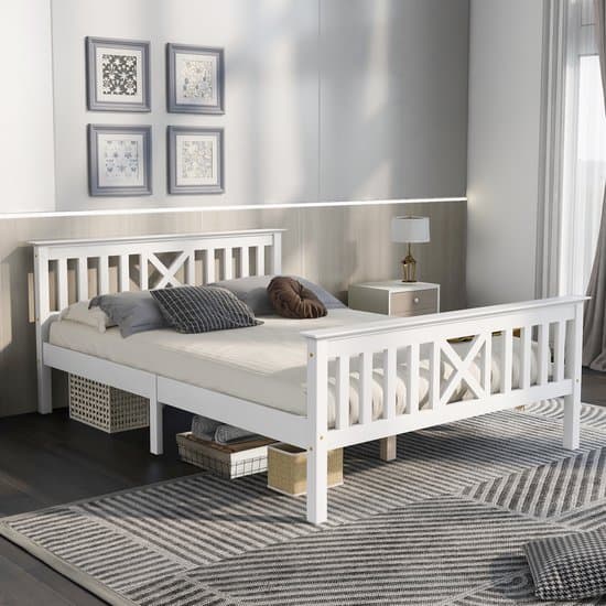 HAUSS SPOLE Tweepersoonsbed 140x200 cm - Massief Houten Bed Met Lattenbodem - Duurzaam En Veilig - Hout - Wit - Zonder Matras