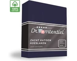 Droomtextiel Zacht Katoenen Hoeslaken Navy 140x200 cm - Hoge Hoek - Perfecte Pasvorm - Heerlijk Zacht